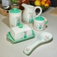 thumbnail image 3 of STP GOODS Teal Cottagecore Ceramic Butter Dish with Lid 6.7x4.7x3.15" (17x12x8 cm) Butter Holder Keeper Storage Container Butter Container for Countertop and Fridge, Mint and White, 3 of 7