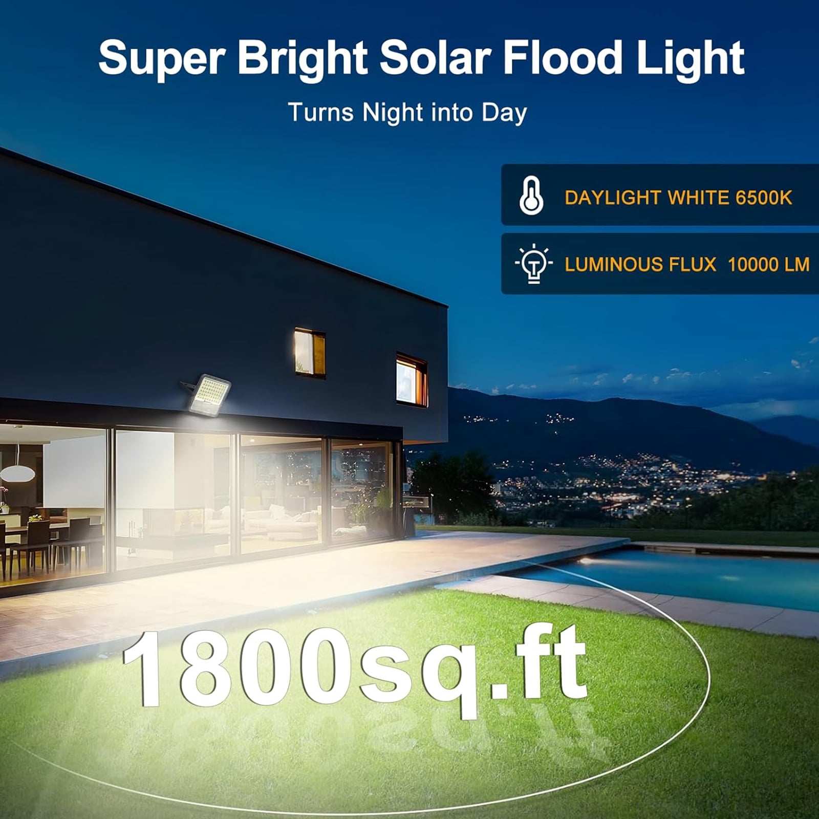 Solar Lights Outdoor Solar Flood Lights - 20000 Lumens LED Flood Lights 20000mAh IP65 Waterproof Solar Lights | Outside Lighting for Yard Garden (no Motion Sensor)