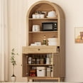 thumbnail image 5 of Arched Pantry Cabinet, 71" Kitchen Pantry Cabinet with Smooth Gliding Drawers and Adjustable Shelf, Wood Storage Cabinets Anti-Tipping, Modern Farmhouse for Living Room, Dining Room (Natural), 5 of 7