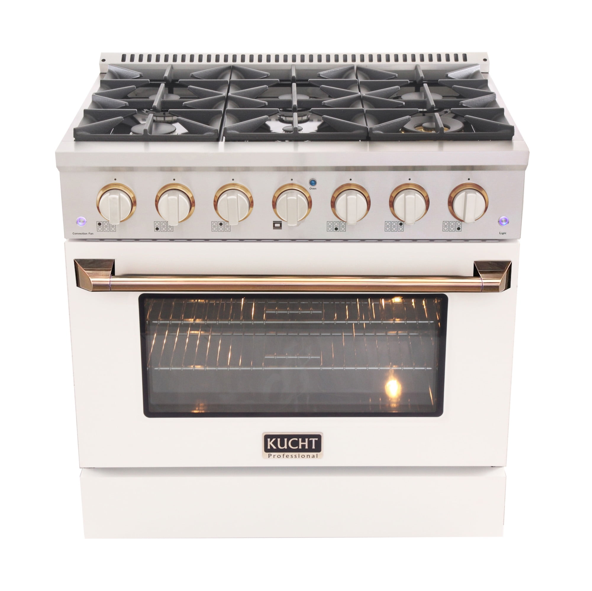 36 in. 5.2 cu. ft. Dual Fuel Range for Natural Gas in White and Gold Accents