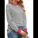 thumbnail image 3 of Tops Tipo Túnica para Mujer, Camisas A Rayas de Larga, Tops de Cuello Redondo Negro y Rojo L, 3 of 8