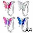 thumbnail image 2 of 4 Anillos De Nariz Sin Perforación, Mariposa De 4 Colores, Con Forma De U Y Cristal Para Mujeres Y Hombres., 2 of 7