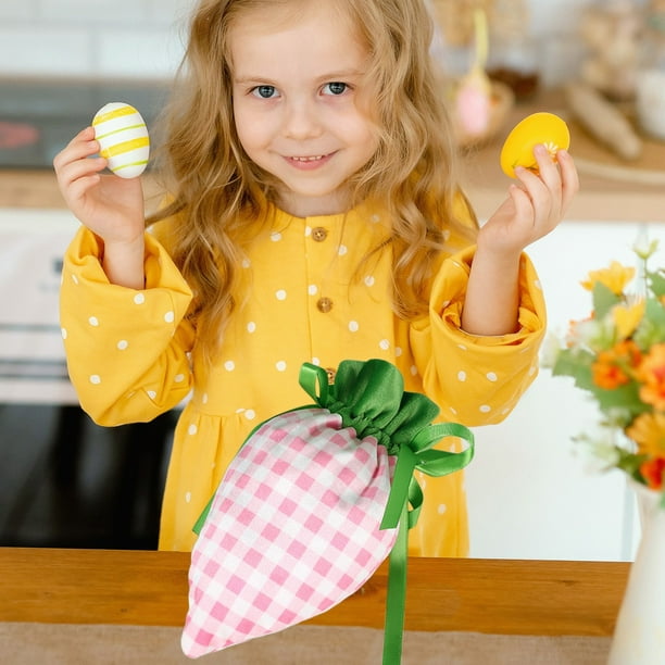 Bolsa de regalo con forma de zanahoria y conejito de Pascua para dulces | Bolsa de tela para fiestas, ideal para la búsqueda de huevos de Pascua y celebraciones infantiles | Decoración rosa,