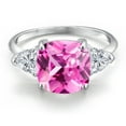 thumbnail image 3 of Gem Stone King 10K White Gold Pink Created Sapphire and Lab Grown Diamond Engagement Ring for Women | 5.54 Cttw | Cushion 10MM | Gemstone September Birthstone | Size 9, 3 of 6