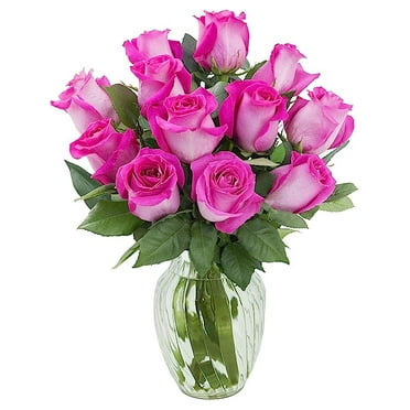 KaBloom: Fall Collection- Bouquet of 12 Pink Roses with Vase,Next-Day Delivery, Gift of Fresh Flowers for Every Occasion.