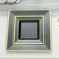 Efavormart 7" | Gold Trim Black Square Plastic Salad Dessert Plates | Pack of 10