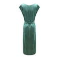 thumbnail image 3 of B91xZ 2024 Robes d'Été Décontractées pour Femmes Robe Longue à Manches Courtes Col en V Profond Couleur Unie, Vert TG, 3 of 4