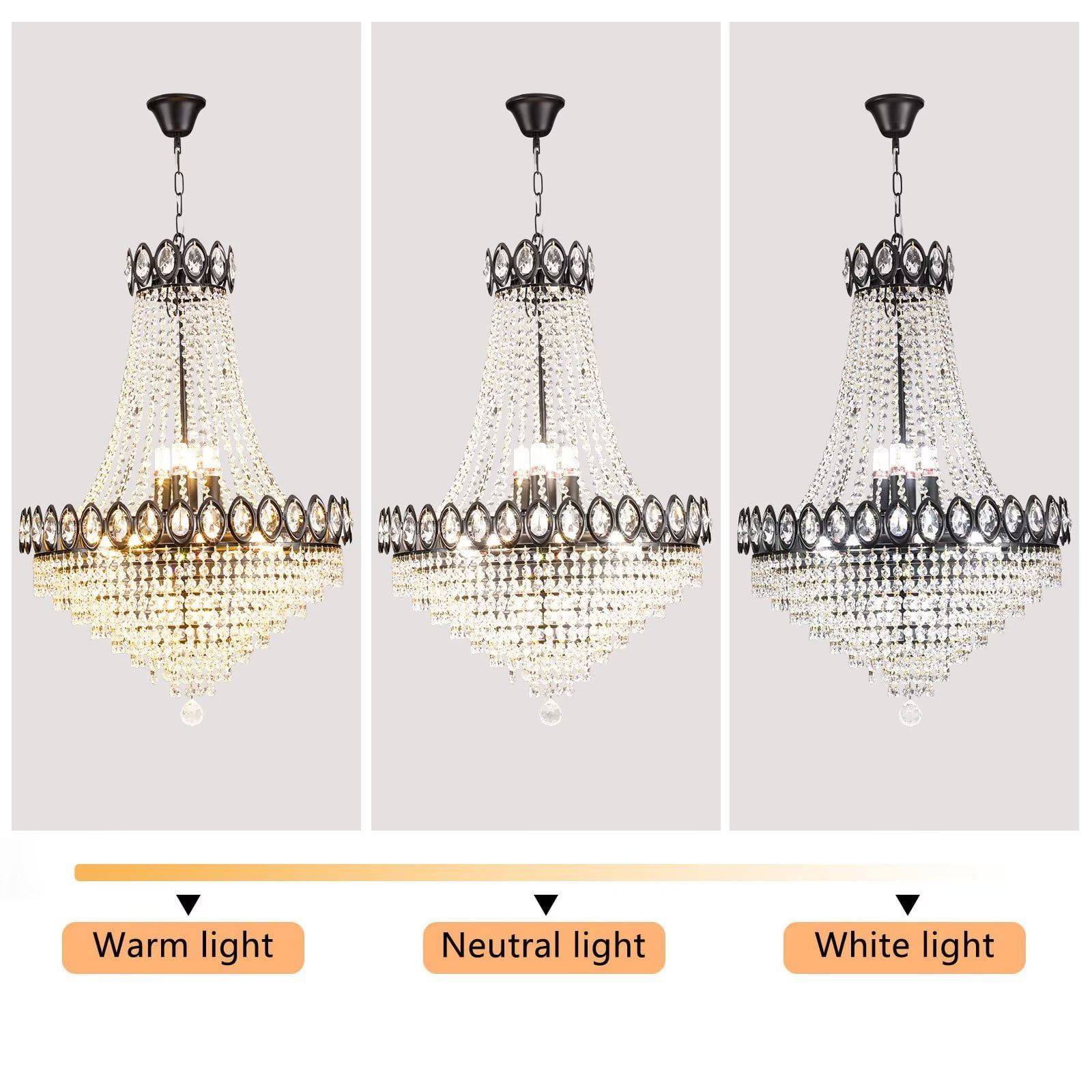 9-Light Empire Crystal Chandelier, Modern Luxurious K9 Crystal Pendant Light Ceiling Light Fixture for Living Room Dining Room