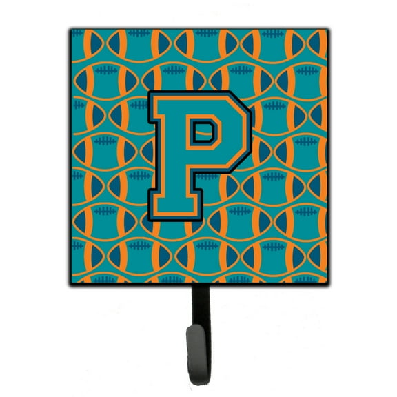 Letter P Football Aqua Orange and Marine Blue Leash or Key Holder