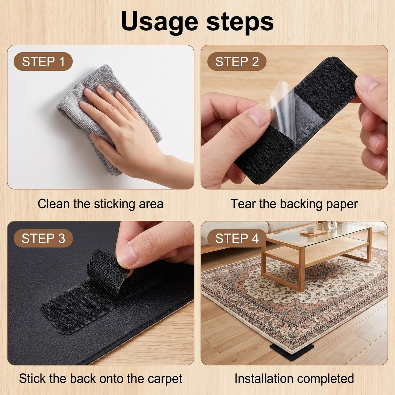 Hook & Loop 1x4in, Double-Sided Command Tape for Home Office, Picture Hanging, Wall Mount, Crafts