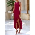thumbnail image 4 of Vestido largo PRETTYGARDEN 2025 sin mangas con volantes, sirena, color rojo vino, 4 of 8