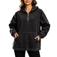 thumbnail image 2 of IUYRTFE Women Denim 1/4 Zip Hooded Pullover Long Sleeve Loose Fit Top with Pockets, 2 of 8