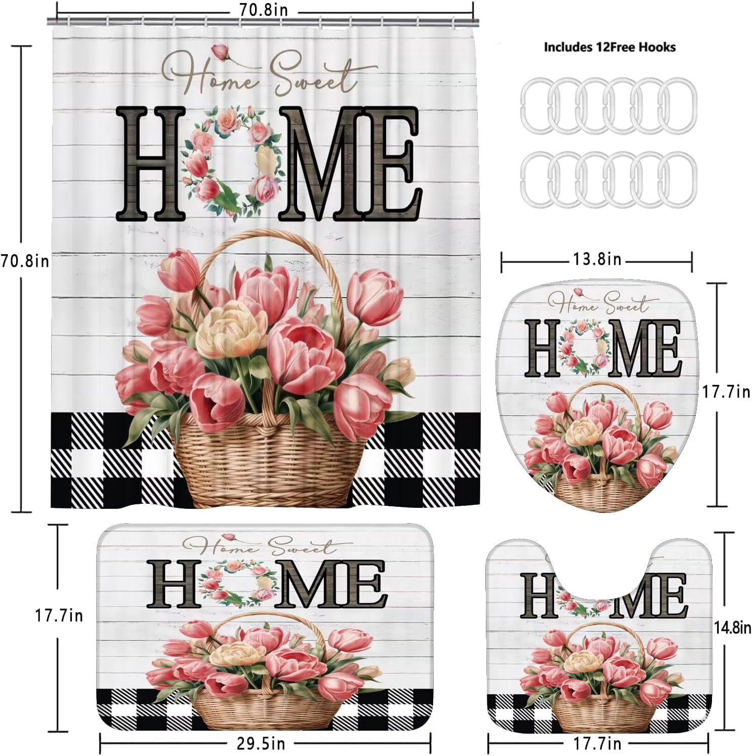 Purple Lavender Shower Curtain Set Bathroom Sets Rustic Shower Curtain Set with Rugs,Bathroom Shower Curtain Set with Carpet Bath Mat Toilet Rugs