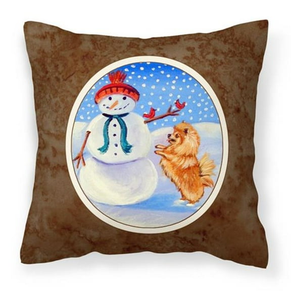 Snowman with Pomeranian Winter Snowman Fabric Decorative Pillow