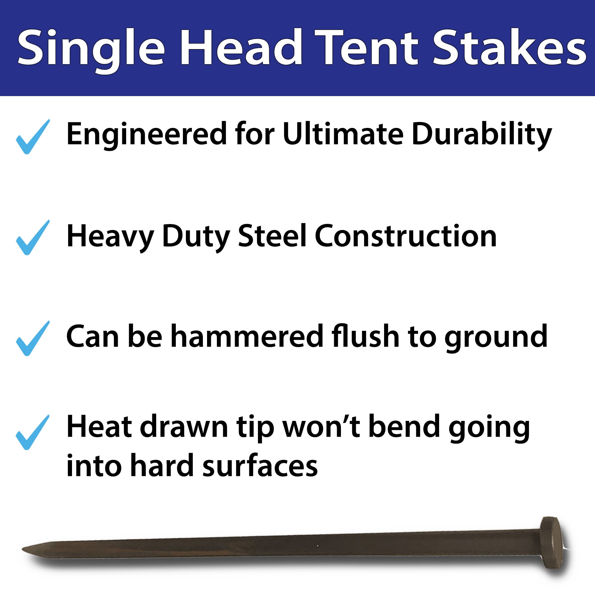 Moose Supply Heavy Duty Single Head Steel Tent Stakes, 4 Pack, 3/4" x 18"
