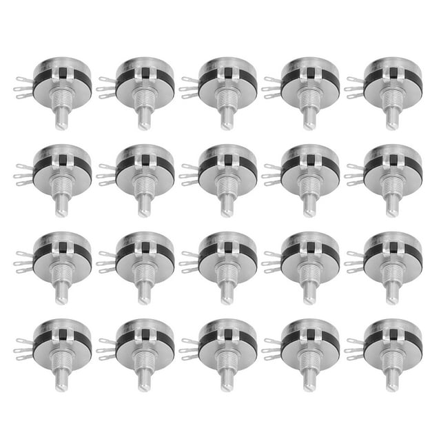Potentiomètre Kit, Argent Plaqué Arbre Rond Simple Tour 2W 20Pcs Conique Potentiomètres avec Joint d'Écrou pour Stéréos pour Mélangeurs pour la Régulation de la Vitesse du Moteur 470K