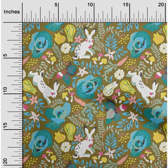 oneOone Cotton Poplin Twill Olive Green Fabric Leaves & Flowers Floral Sewing Material Print Fabric By The Yard 56 Inch Wide