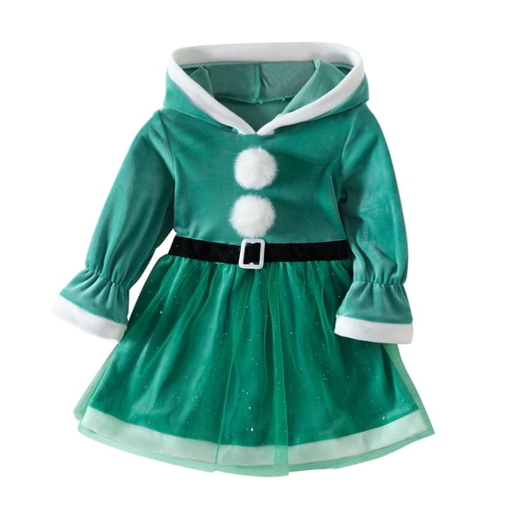 Bysome Toddler Girls Christmas Dress Long Sleeve Hooded Winter Princess Dress Green Size 2-3 Years