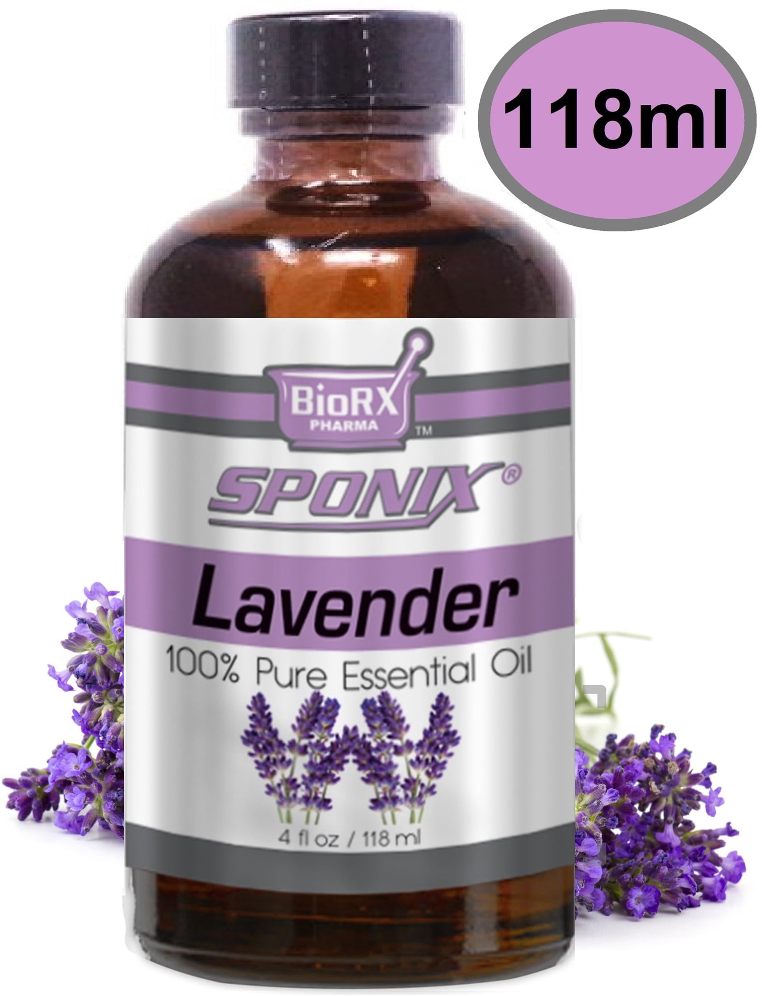 Lavender Essential Oil 118 mL / 4 Oz for Aromatherapy - Premium Grade - Made with 100% Pure Therapeutic Grade Essential Oils by Sponix Made in USA (FAST SHIPPING)