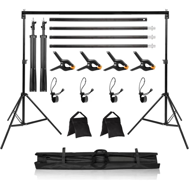 Soport de Fondos para Fotografía 2.6 * 3m, Kit de Soporte de Telón de Fondo Ajustable, Soporte Robusto y Fácil de Instalar, para tudio Fotográfico Retrato y Video