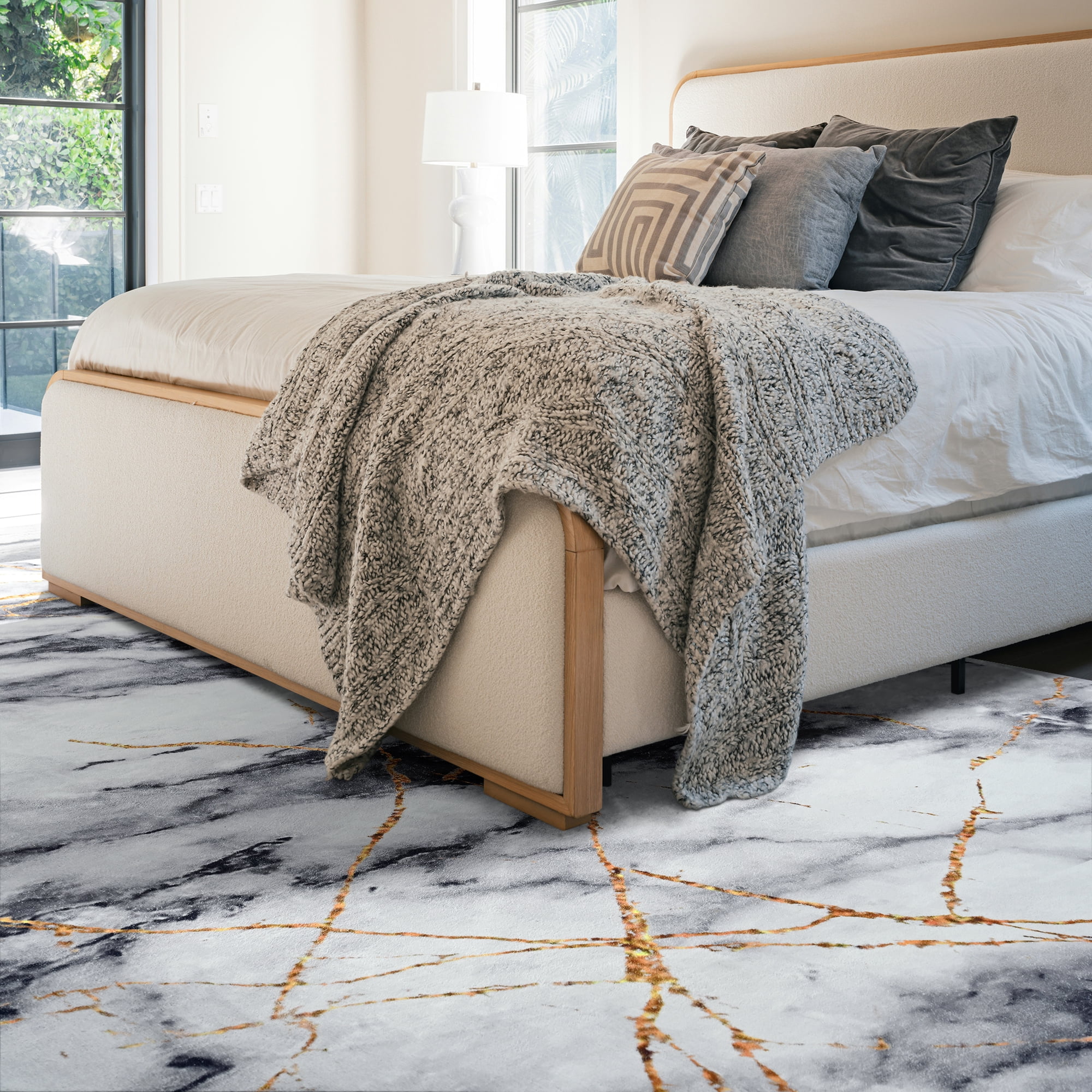 Cydiria Modern Abstract Marble Faux Wool Area Rug, 8' x 10', Gray