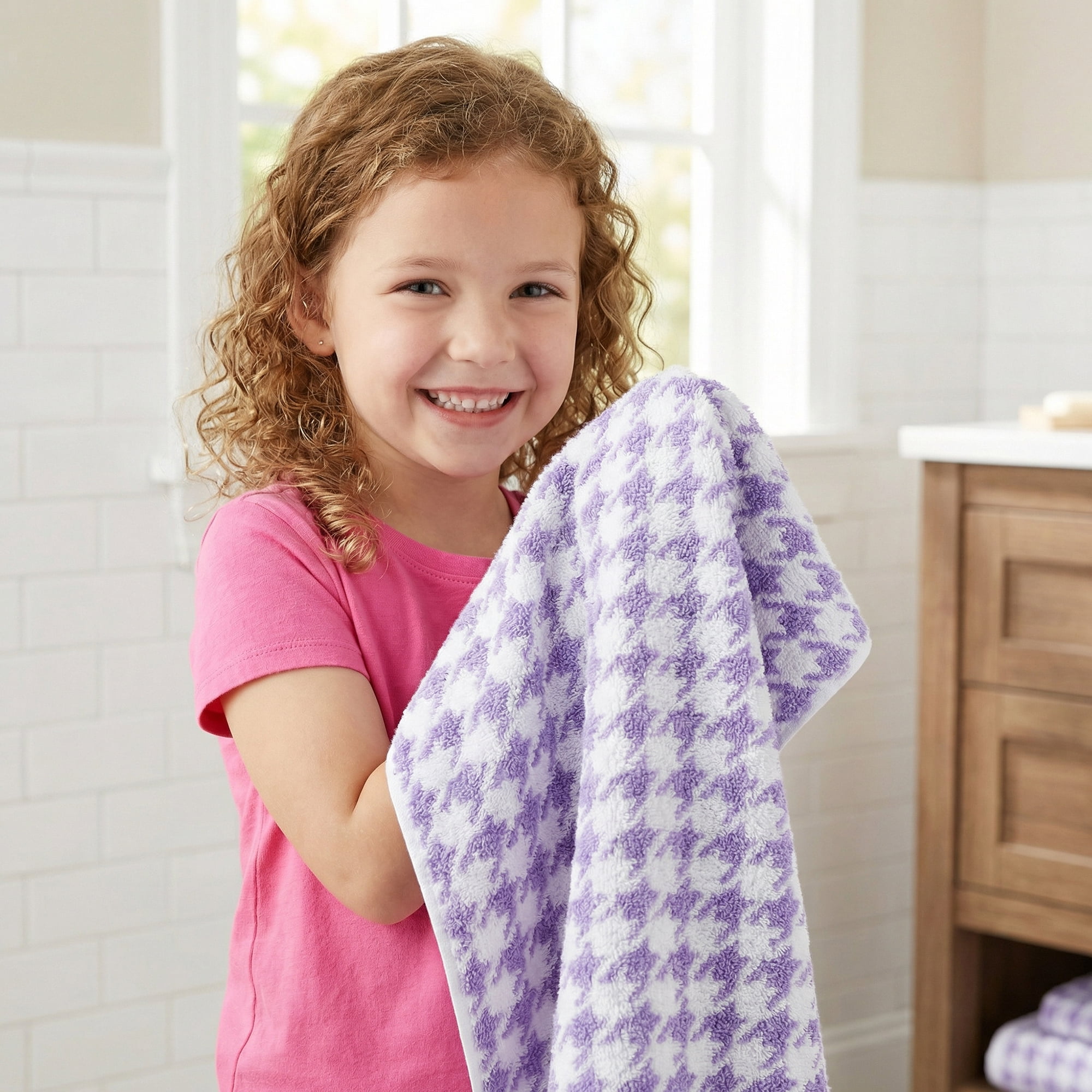Unique Bargains Pure Cotton Houndstooth Soft Absorbent Hand Towels Purple 4pk