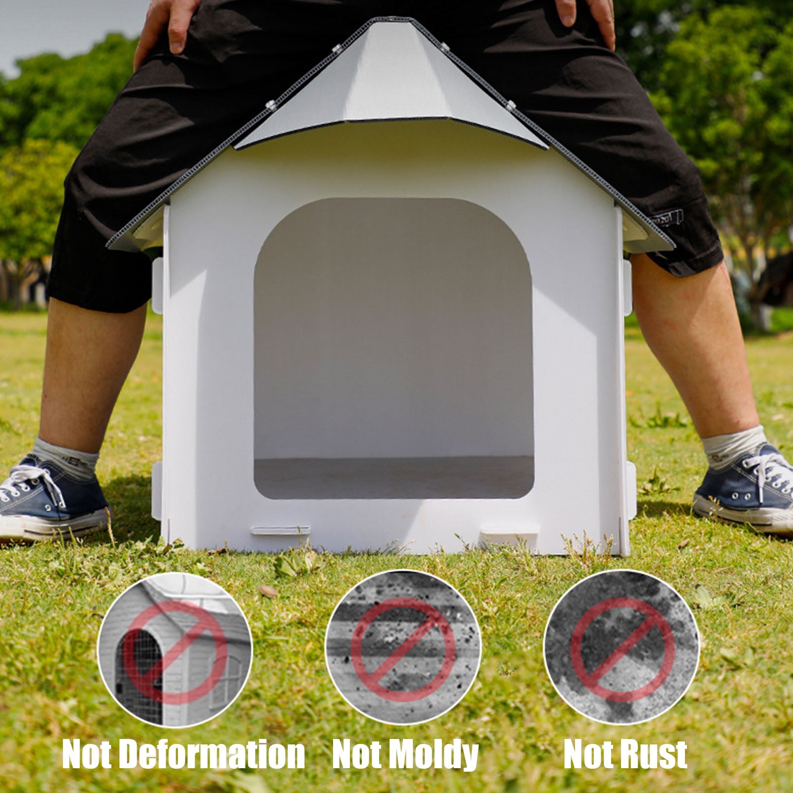 Waterproof Plastic Pet Dog House, Cat House with Elevated Base, Doghouse Puppy Shelter Kennel Indoor Outdoor Ventilate, Easy Clean  Cat Shelter Pet House, Plastic Cat House for Small Cats Dogs