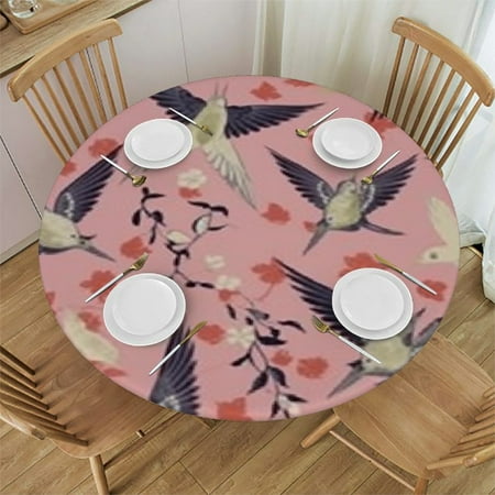

HAOXIT Pink Flower Swallow Round Tablecloth Polyester Tablecover Anti-Wrinkle and Smooth Table Cloth for Kitchen/Home Decoration - Pink 46-50
