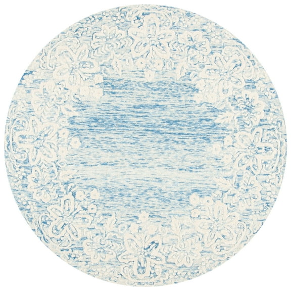 SAFAVIEH Glamour Stanice Floral Wool Area Rug, Blue/Ivory, 6' x 6' Round