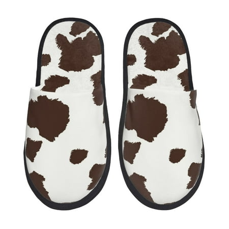 

Honeii Brown Cow print Slippers Memory Foam House Bedroom Slippers for Women and Men Fuzzy Plush Comfy Faux Fur Lined Slide Shoes-Large
