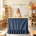 thumbnail image 2 of 75x180cm Navy Ruffled Flat Teacher Desk Skirt Washable Cover For Classroom Kitchen Back To School Party Decoration, 2 of 4