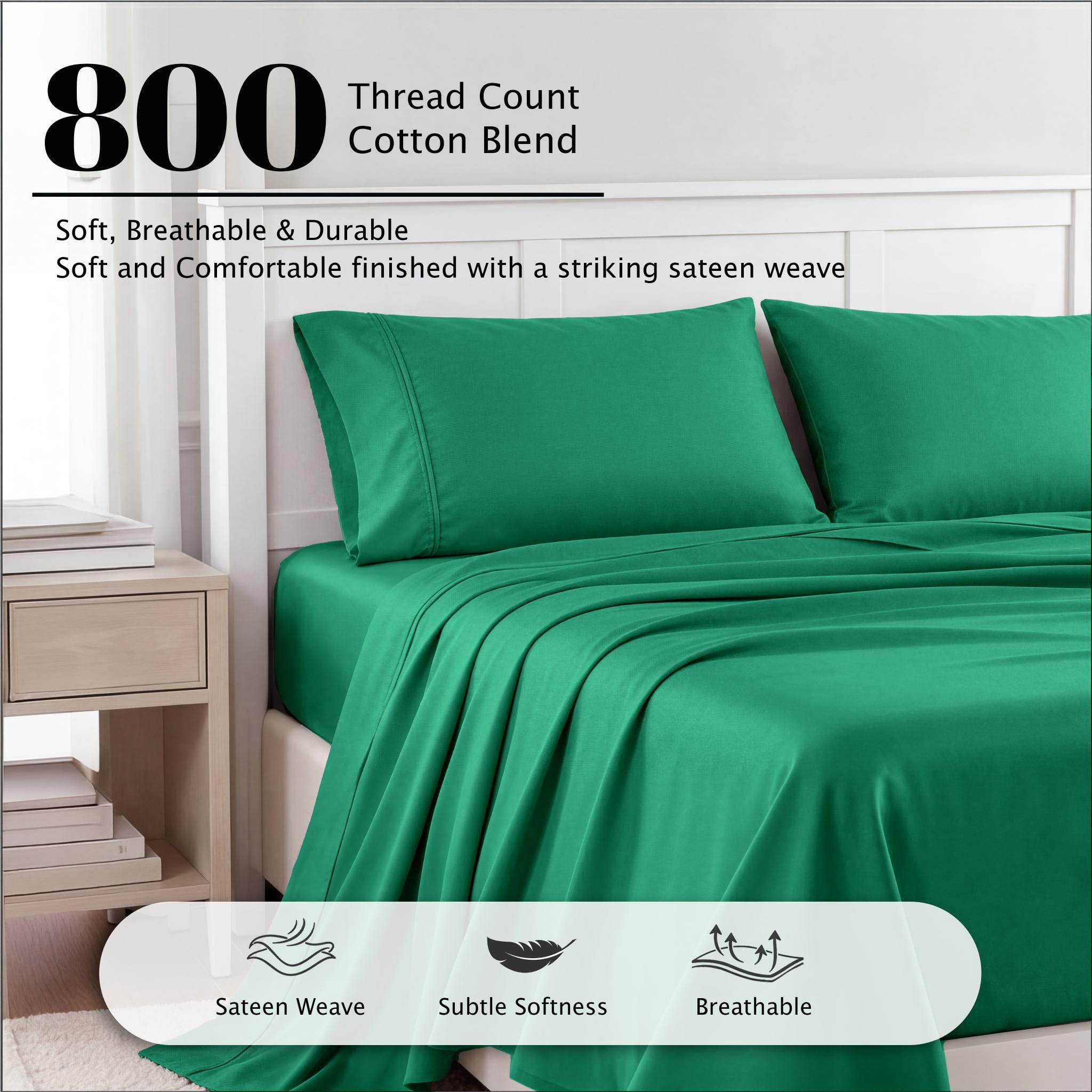 Superior Cotton Blend 800 Thread Count Sheet Set, Full, Hunter Green