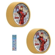 Iron Man Birthday Party Bundle includes 16 Dessert Cake Paper Plates 7", 1 Dinosaur Sticker Sheet