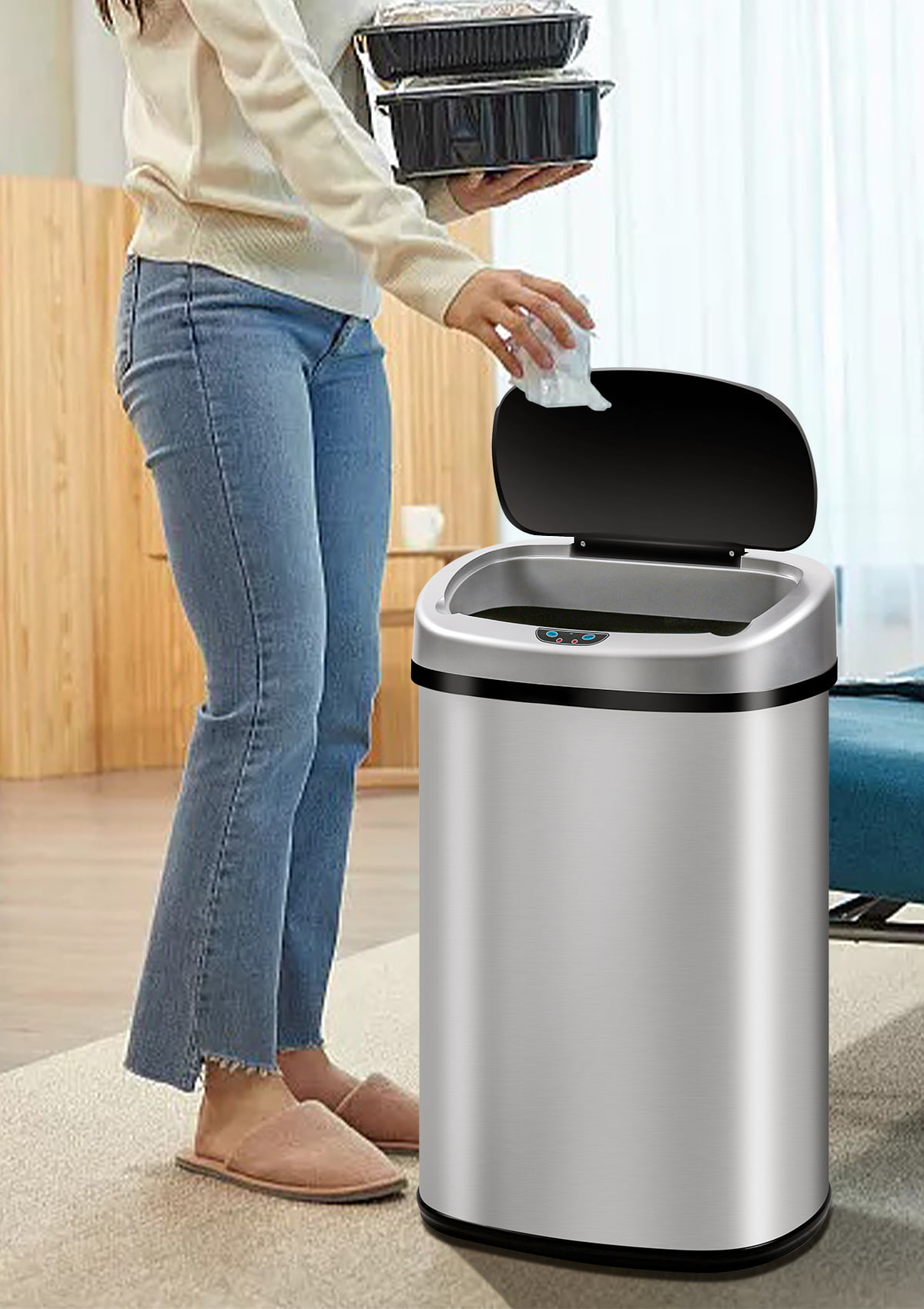 YRLLENSDAN 13 Gallon Touch Free Trash Can with Lid Auto Open, Motion Sensor  Kitchen Garbage Can Stainless Steel Dustbin for Kitchen with  Anti-Fingerprint Mute Trash Bin for Office Bedroom 