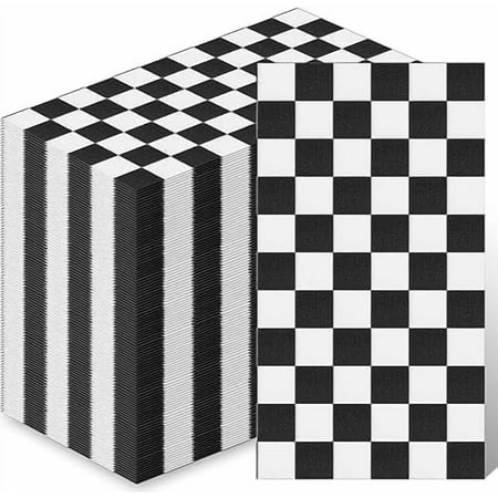 100 Pcs Disposable Paper Napkins Checkered Black and White Napkins Disposable Gingham Race Car Birthday Party Supplies for Dinner Picnic Barbecue Racing Themed Party Favors, 3 Ply