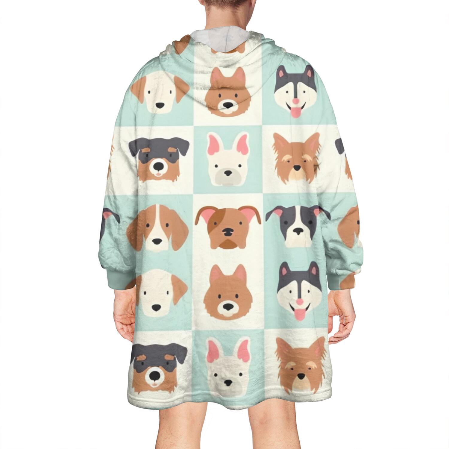 Lovely Dog Breeds Wearable Oversized Blanket,Wearable Blanket Hoodie for Adults,Cozy Hooded Blankets with Super Pockets,Super Warm Fuzzy Pullover for Women & Men