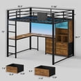 thumbnail image 2 of Plonmago LED Lights Bunk Bed Twin Over Twin with Stairs, Twin Bunk Bed with 2 Storage Drawers & 6 Fabric Drawers, Metal Twin Loft Beds with Guardrail, Space Saving, Sturdy Frame,Black &Brown, 2 of 8