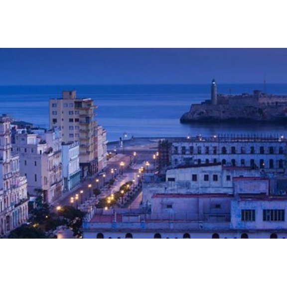 Cuba Havana City view above Paseo de Marti Dawn Canvas Art - Walter Bibikow  DanitaDelimont (18 x 12)