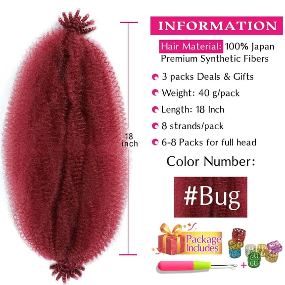 WEIF-Marley Twist Braiding Hair - 18 Inch, 3 Packs, Pre-separated Springy Afro Twist Hair Extensions