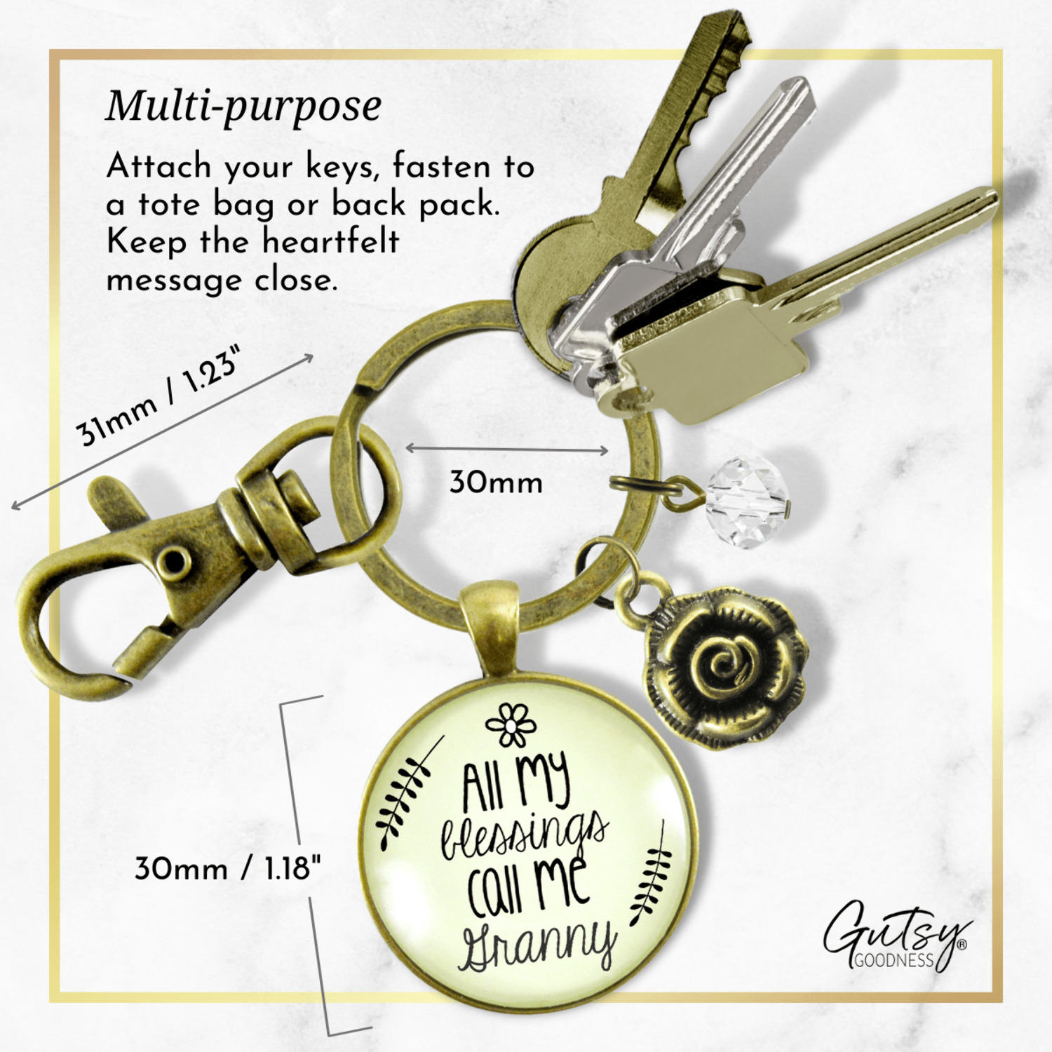 Granny Keychain All My Blessings Grandma Rose Gutsy Goodness Female Adult Bronze Metal Jewelry