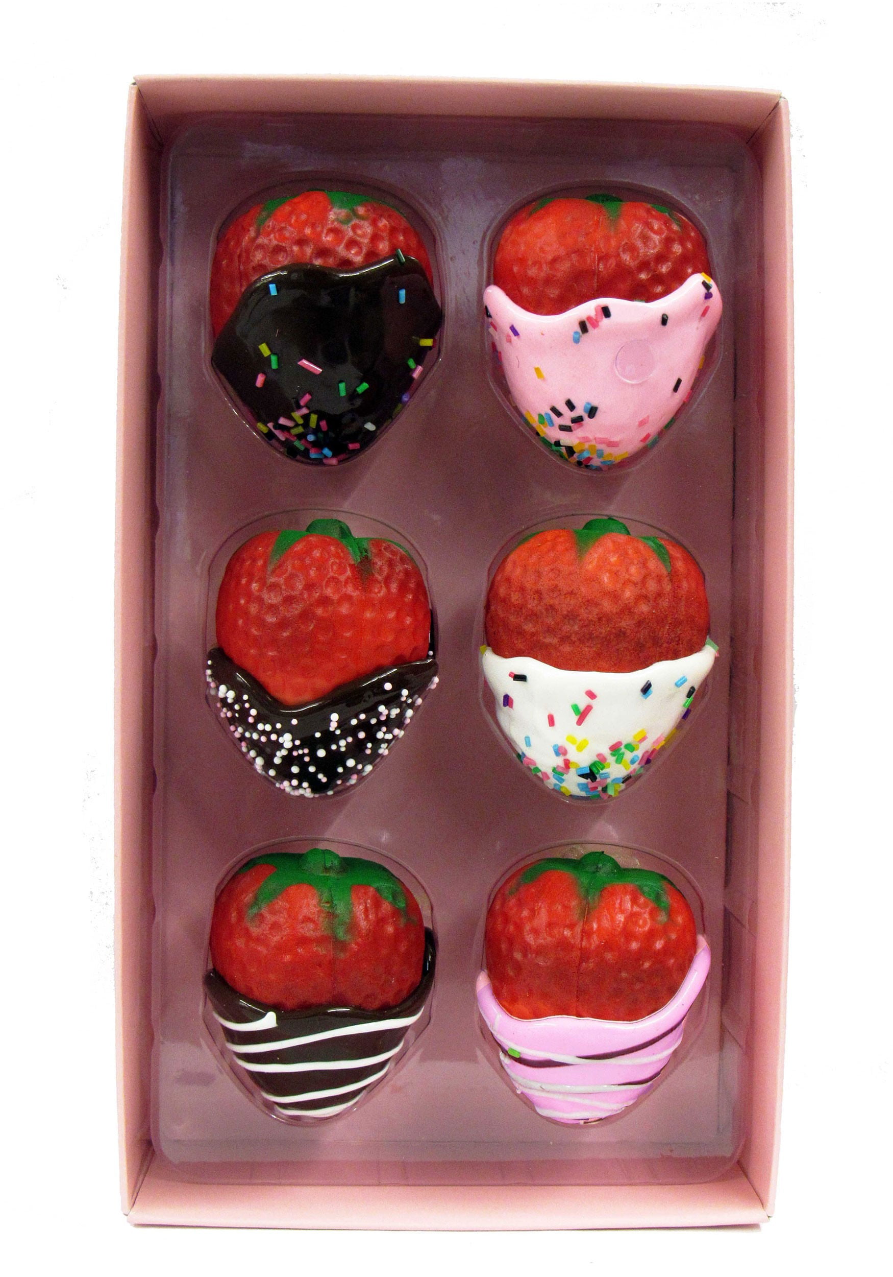 Set of 6 Chocolate Covered Strawberry Ornaments w 
