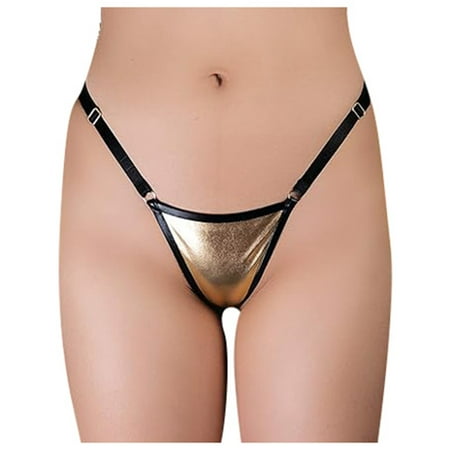 BYHONG Women s Sexy Leather Like Thong Panties Comfort Fit Lingerie for Appeal Underwear for Women Gold XL