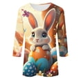 thumbnail image 5 of YueHuiYing Women's Cute Easter Pattern 3/4 Sleeve Crew Neck T-Shirt - Holiday Graphic Print Casual Top, 5 of 5