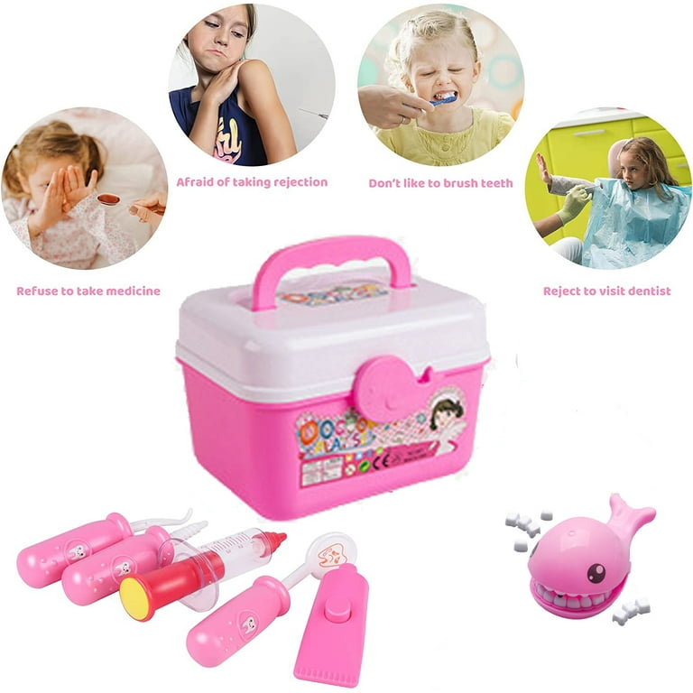 NimJoy Kids Doctor Playset, Dentist Kit for Children, 34PCS Pink