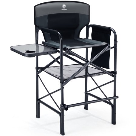 EVER ADVANCED Portable 30.7 Seat Height Tall Folding Camping Chair Directors Chair High Foldable Bar Stool with Side Table for Makeup Artist Sports Event Craft Show Supports 350LBS Black