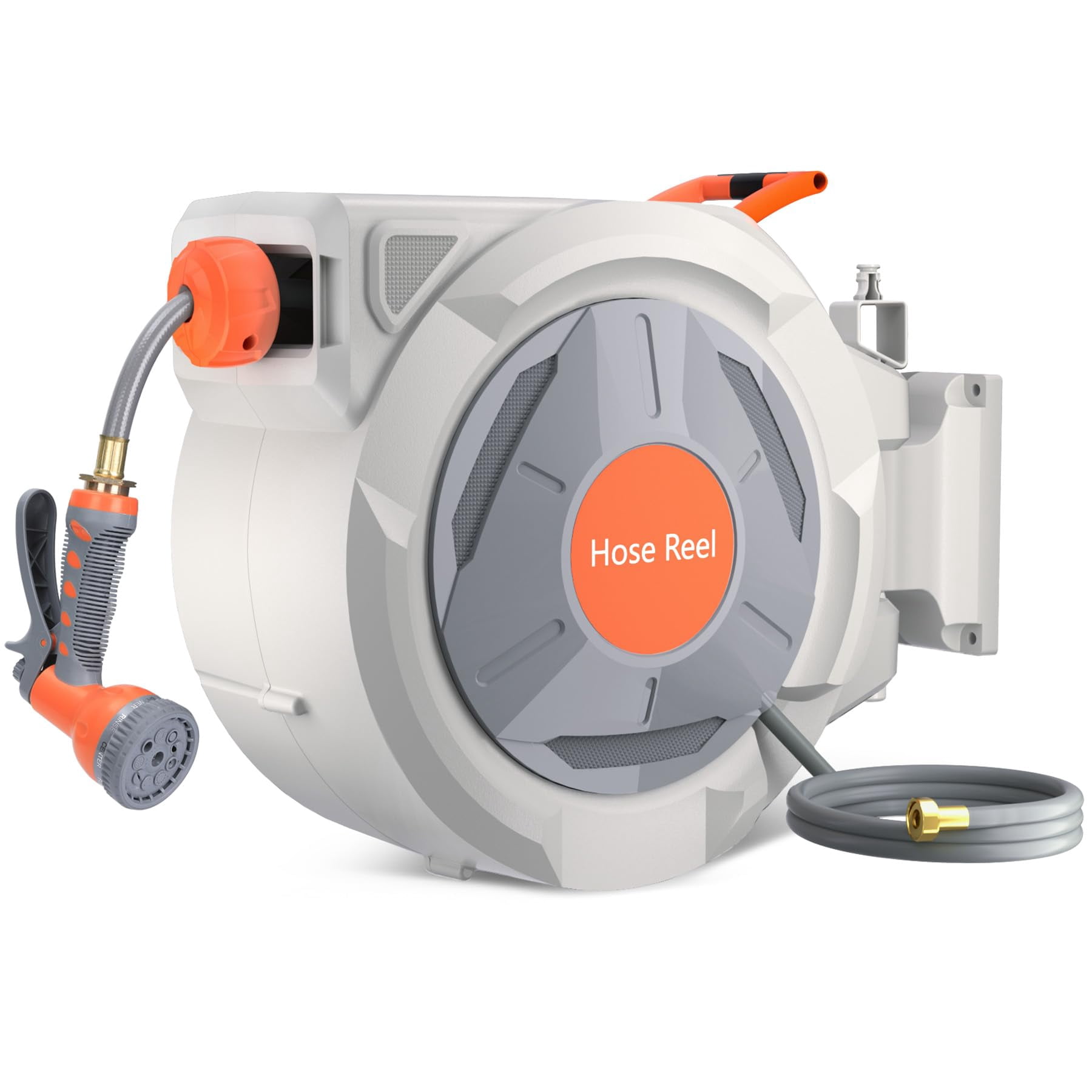 Garvee 65 FT Retractable Garden Hose Reel Automatic Rewind Wall Mount with 9-Function Nozzle for Outdoor