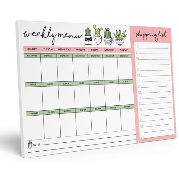 Inkdotpot Weekly Meal Planner Notepad 7"x10 , "Weekly Menu" Magnetic Meal Planning Pad with Tear Off Grocery Shopping List for Fridge- Kitchen & Home - 54 Sheets -7P