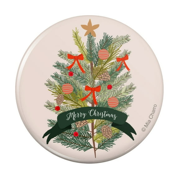 Merry Christmas Decorated Pine Tree Pinback Button Pin