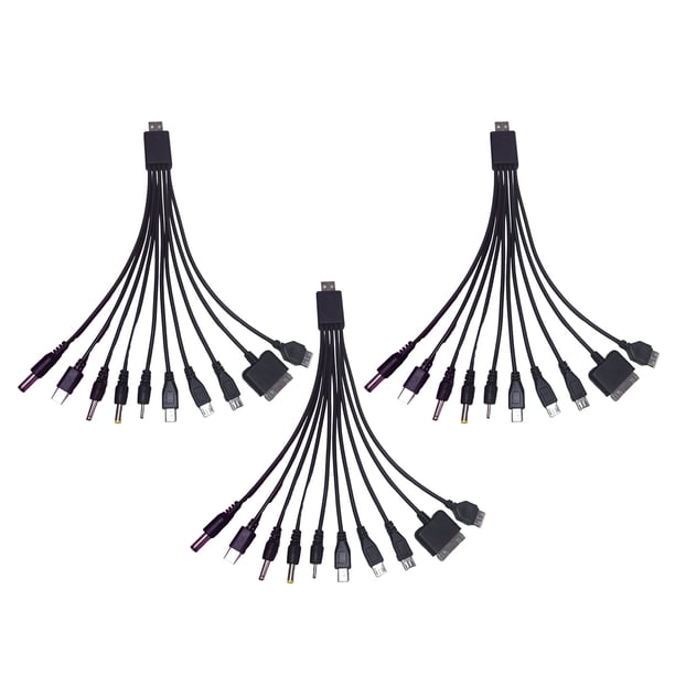 Cable de carga multidispositivo 10 en 1 de 23 cm, PVC, antienredos, universal, de alta resistencia, para la mayoría de teléfonos.