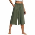thumbnail image 2 of High Waist Flowy Linen Capris For Women Elastic Waistband Side Pockets Loose Fit Summer Casual Lounge Pedal Pushers Green XL, 2 of 5